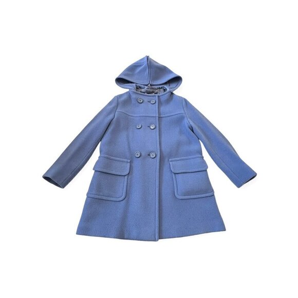 Prada Blue Wool Double Breasted Coat, Size 46‎ Italy, Hooded - Picture 1 of 16